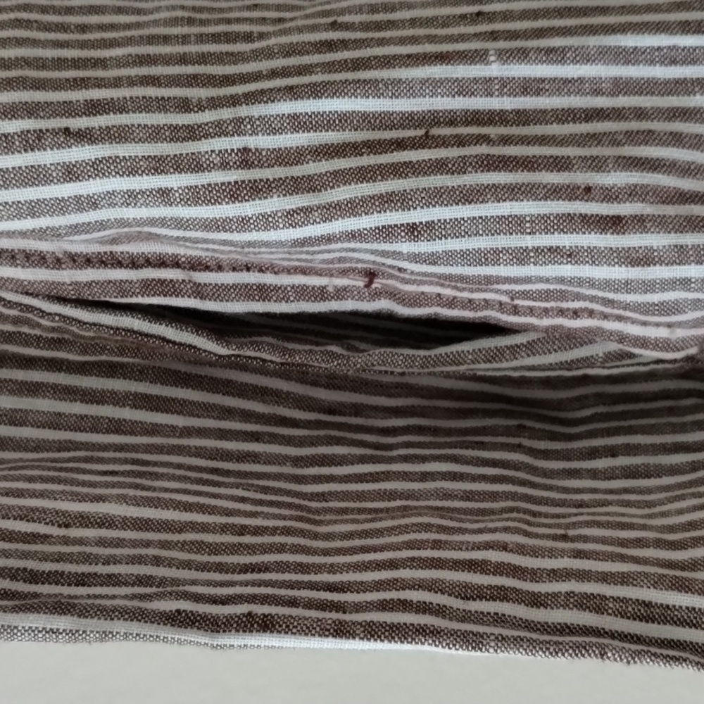 Size Small Tahari 100% Linen Brown And White Striped L/S Shirt Dress - Picture 4 of 12